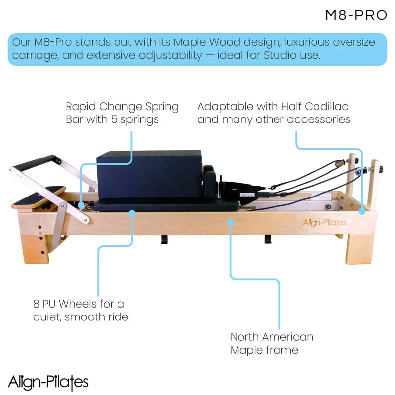 M8-Pro Maple Wood Pilates Reformer with Sitting Box